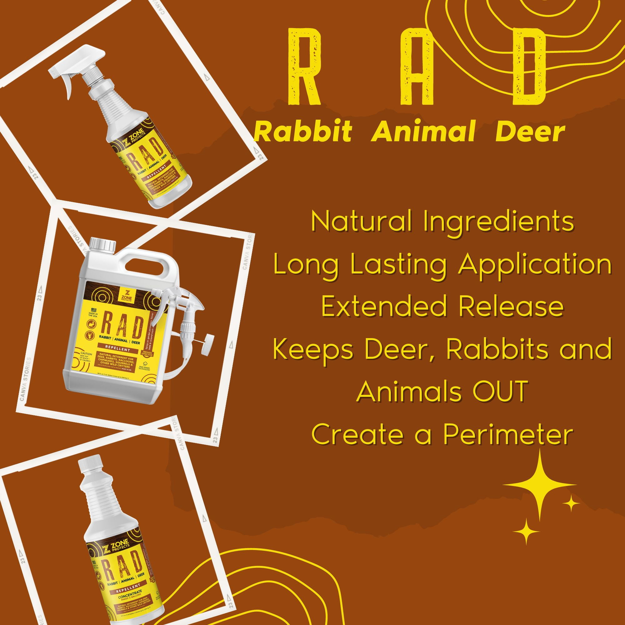 R.A.D. - Rabbit, Animal, Deer Repellent Concentrate, 32oz; All-Natural Money Saving; Makes Two Gallons.  Keeps Critters Out of Gardens, Lawns and Flower Beds