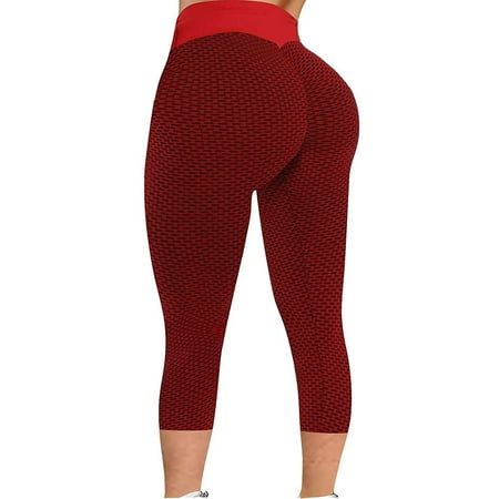 

ELFINDEA Shapewear Yoga Pants Stretch Seven Points Leggings Fitness Running Sports Active Pants Plus Size Body Suits for Womens Red XS