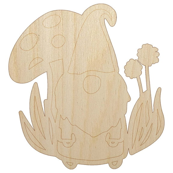 Enchanting Lovable Garden Gnome with Mushrooms Wood Shape Unfinished Piece Cutout Craft DIY Projects - 4.70 Inch Size - 1/8 Inch Thick