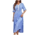 thumbnail image 1 of Vestido de Manga Corta para las Mujeres, Botón de Cuello en V Detalle Encaje Impresión Vestido Casual Hecho de Rayón Hilo Suave para la Primavera Verano Diario Desgaste Casual, Vestido de Verano para, 1 of 7