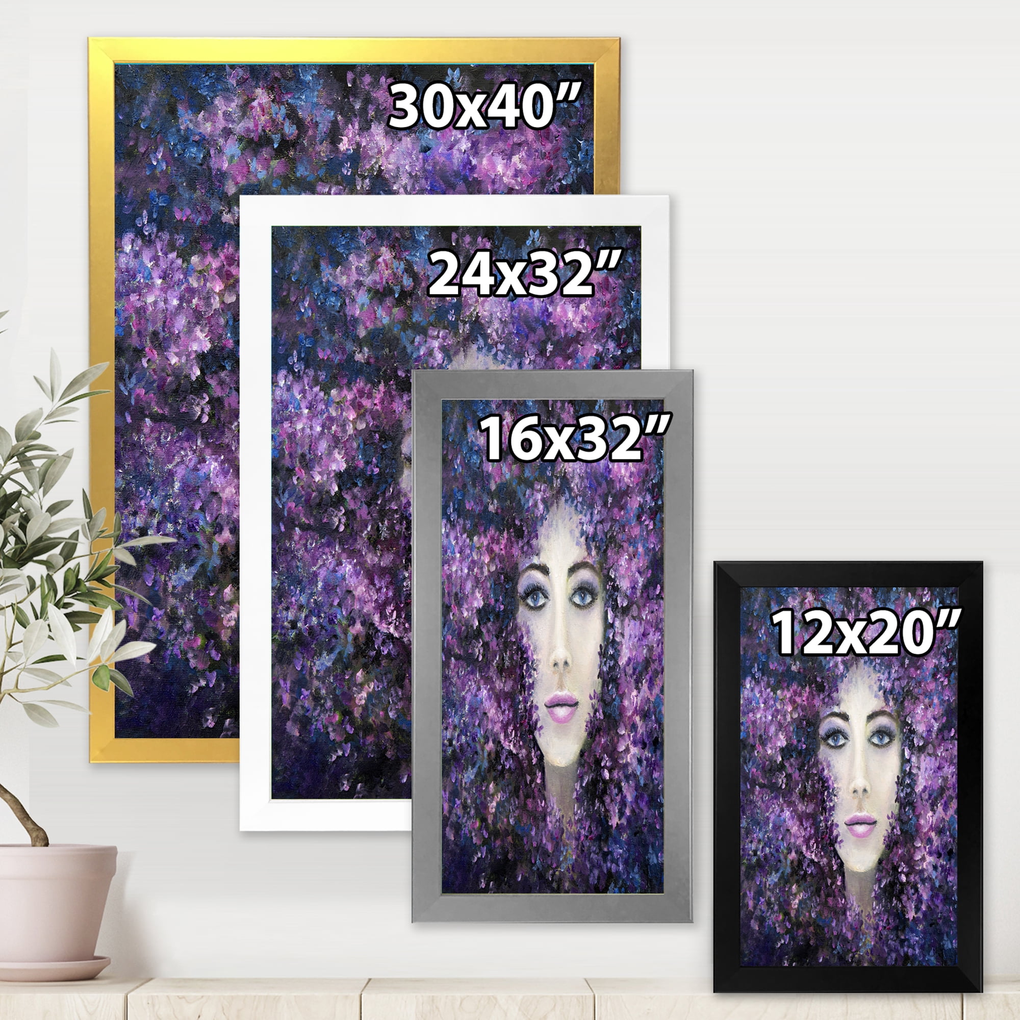 Designart 'Portrait of A Lady With Purple Lavender Flowers' Modern Framed Art Print