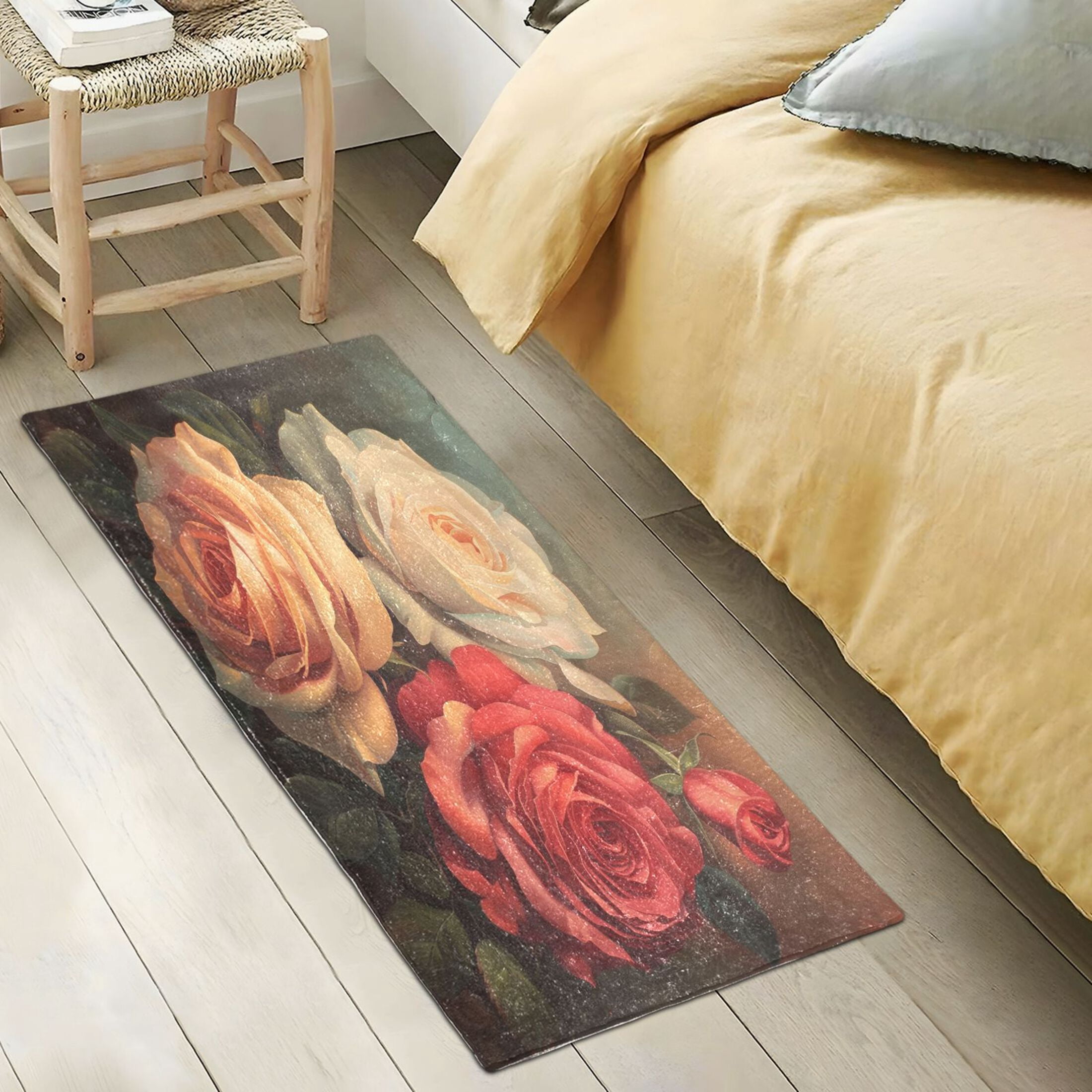 Red Pink Cream Rose Bath Mat 39x20 Non-Slip Bathroom Rugs Absorbent Soft Plush Quick Dry for Tub Shower Kitchen Home Decor