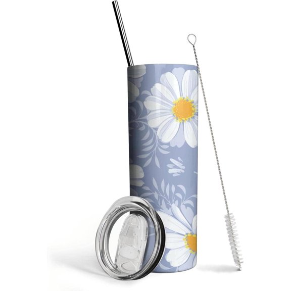 Daisy Gifts for Women Girl - Daisy Flowers Tumbler 20 OZ - Cute Skinny Tumbler with Lid and Straw for Birthday Gifts for Women, Friends Female