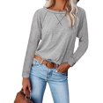 thumbnail image 2 of Chemises à Manches Longues pour Femmes Col Ras du Cou Raglan Casual Tunique en Coton en Vrac T-Shirt d'Automne, 2 of 4