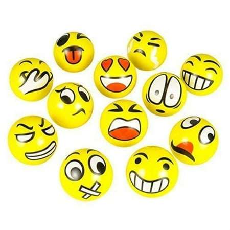 FUN Emoji Face Squeeze Balls- 12 ~ 3'' Stress Relax Emotional Toy Balls ~ Fun Office Holiday Gift ~ Stocking Stuffer ~ Gag Toy