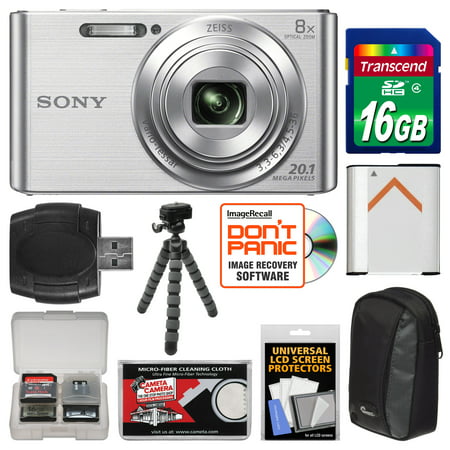Sony Cyber-Shot DSC-W830 Digital Camera (Silver) with 16GB Card + Case + Battery + Flex Tripod + Accessory