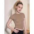 thumbnail image 5 of Women'S Crew Neck Short Sleeve Tops Slim Fit T Shirts Basic Tee Crop Tops Workout Y2k Clothes Khaki L, 5 of 9
