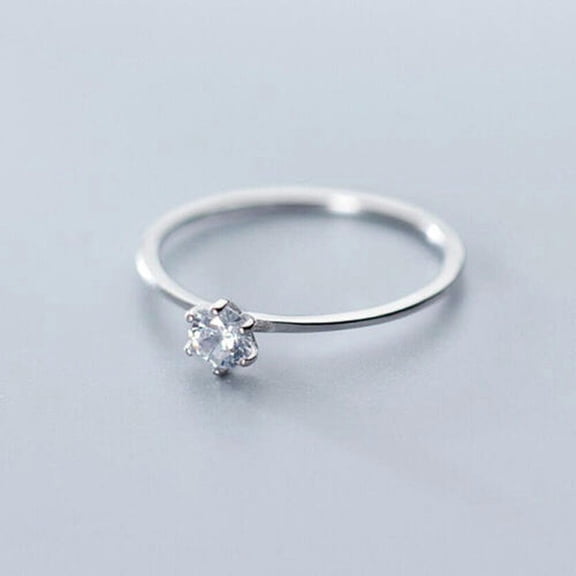QQTDFG 925 Sterling Silver Round CZ Solitaire Thin Dainty Ring A3240-5