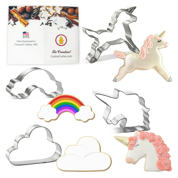 Unicorn Birthday Baby Shower Cookie Cutter 4 Pc Set HS0457 with Sugar Cookie Recipe. Foose - USA