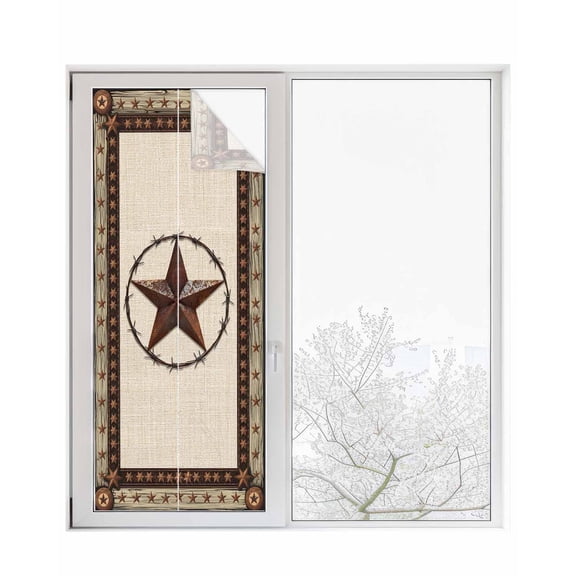 Window Privacy Film Vintage Rustic Stained Glass Window Film Decorative Sun Block Window Cover Farmhouse Country Texas Star Wooden Grain Window Clings Static Adhesive Sticker for Bathroom 29.5"x78.7"