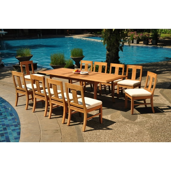 Grade-A Teak Dining Set: 10 Seater 11 Pc: 94" Double Extension Rectangle Table And 10 Osborne Armless Chairs Outdoor Patio WholesaleTeak #WMDSWVm