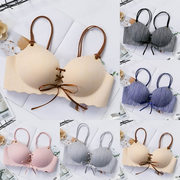 SMihono Trendy Women's Everyday Bras Front Tie Back Closure Split Straps Thin Breathable Comfortable Wire-Free Bra for Daily Wear Pink 34/75C