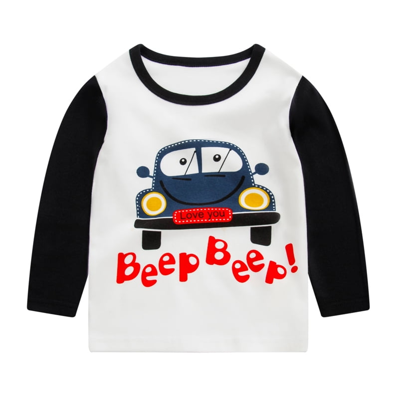 Toddler Kids Baby Boy Long Sleeve Cartoon Printed Shirt Tops Tee Casual Clothes