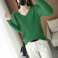 thumbnail image 2 of GigrtiJin Womens V-Neck Ribbed Knitted Top Long Sleeved Solid Color Trendy Casual Comfy Pullover Sweaters Tops, 2 of 3