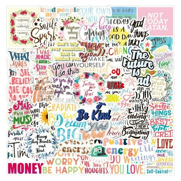 50pcs Waterproof Inspirational Quote Stickers for Suitcase Laptop Scooter Tablet Water Bottle Journal Decal Cartoon Vinyl Sticker Pack for Teens Adults
