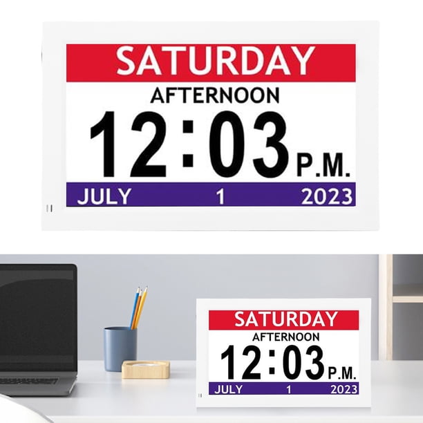 Día Reloj Digital De 7 Pulgadas Con Día Y Pantalla Grande Fecha Calendario Digital Reloj Despertador De Día Con 12 Alarmas Personalizadas Atenuación Automática