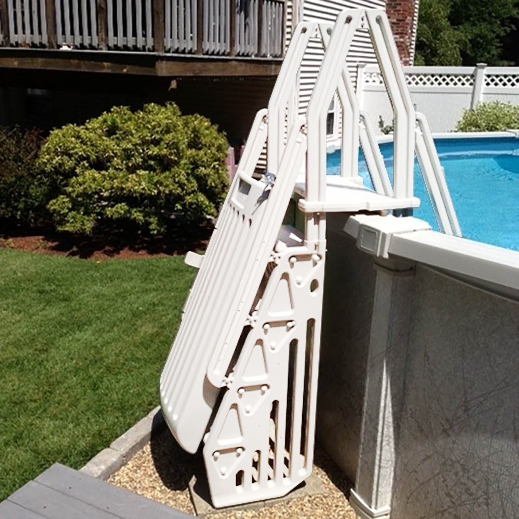 Vinyl Works AF Adjustable 24" Gated Entry Above Ground Pool Ladder, White