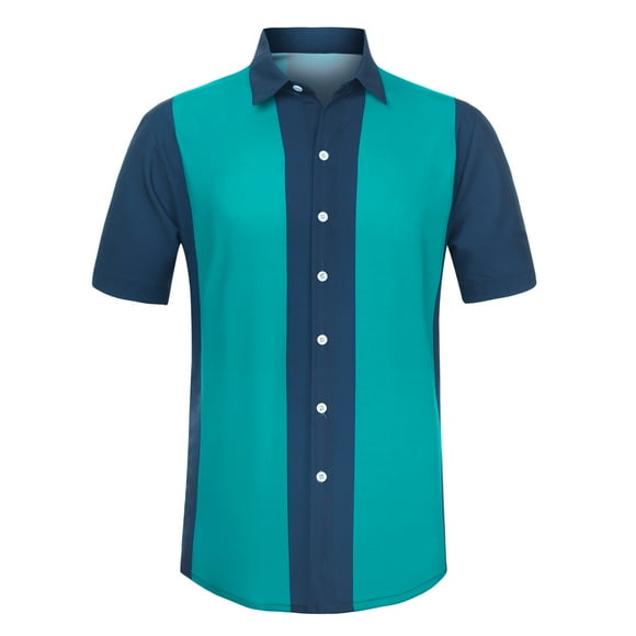 Camisas hawaianas manga corta botones botones a rayas playeras Verde marino T M