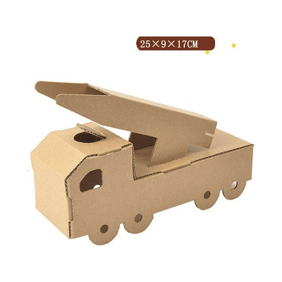 A cardboard airplane, tank, dinosaur material toy, children's hand painted graffiti gift (paper box rocket car)