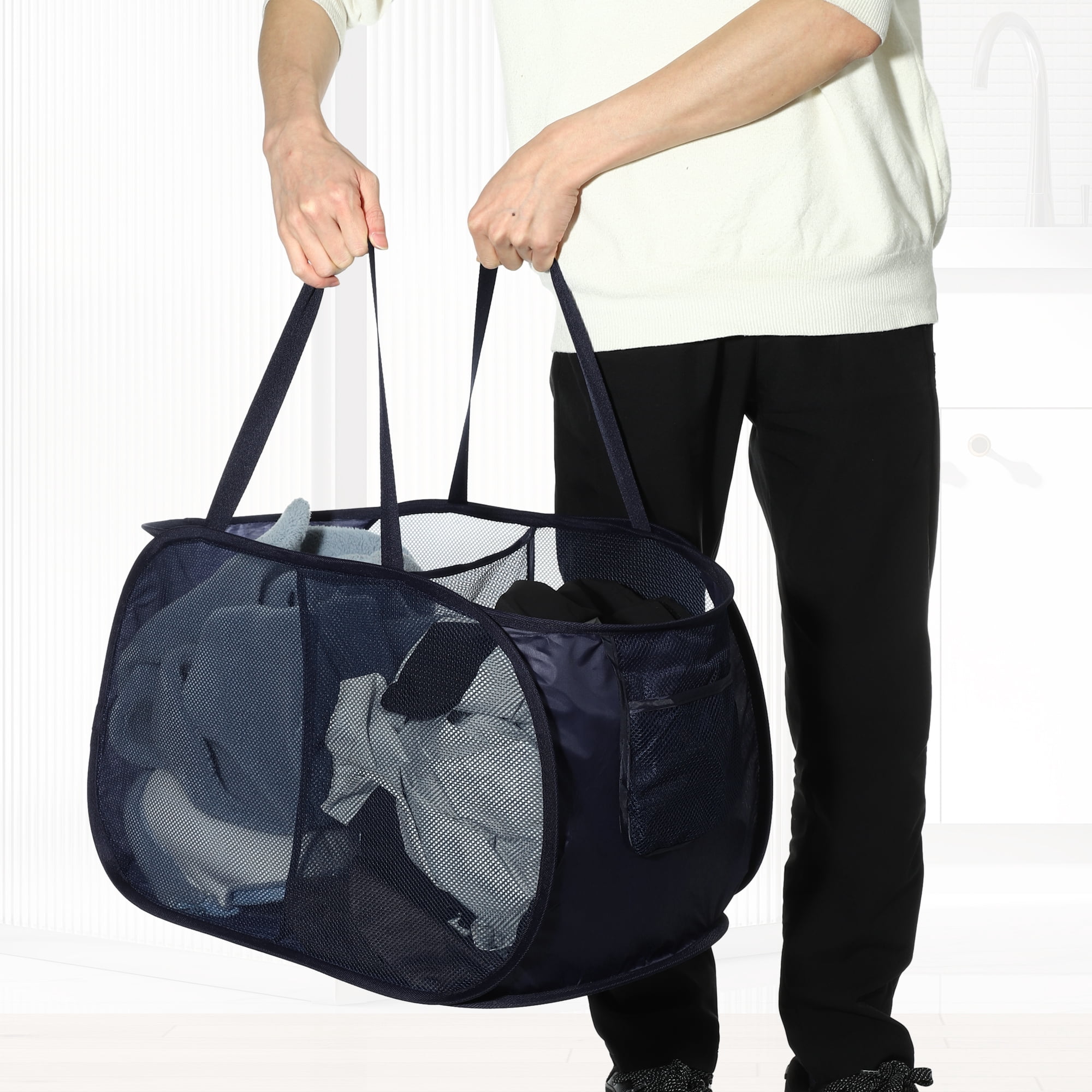 Unique Bargains Portable Hamper Basket for Bathroom 1 Pc Navy Blue-75L
