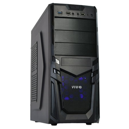 vivo atx mid tower computer gaming pc case black / 4 fan mounts, usb 3.0 port