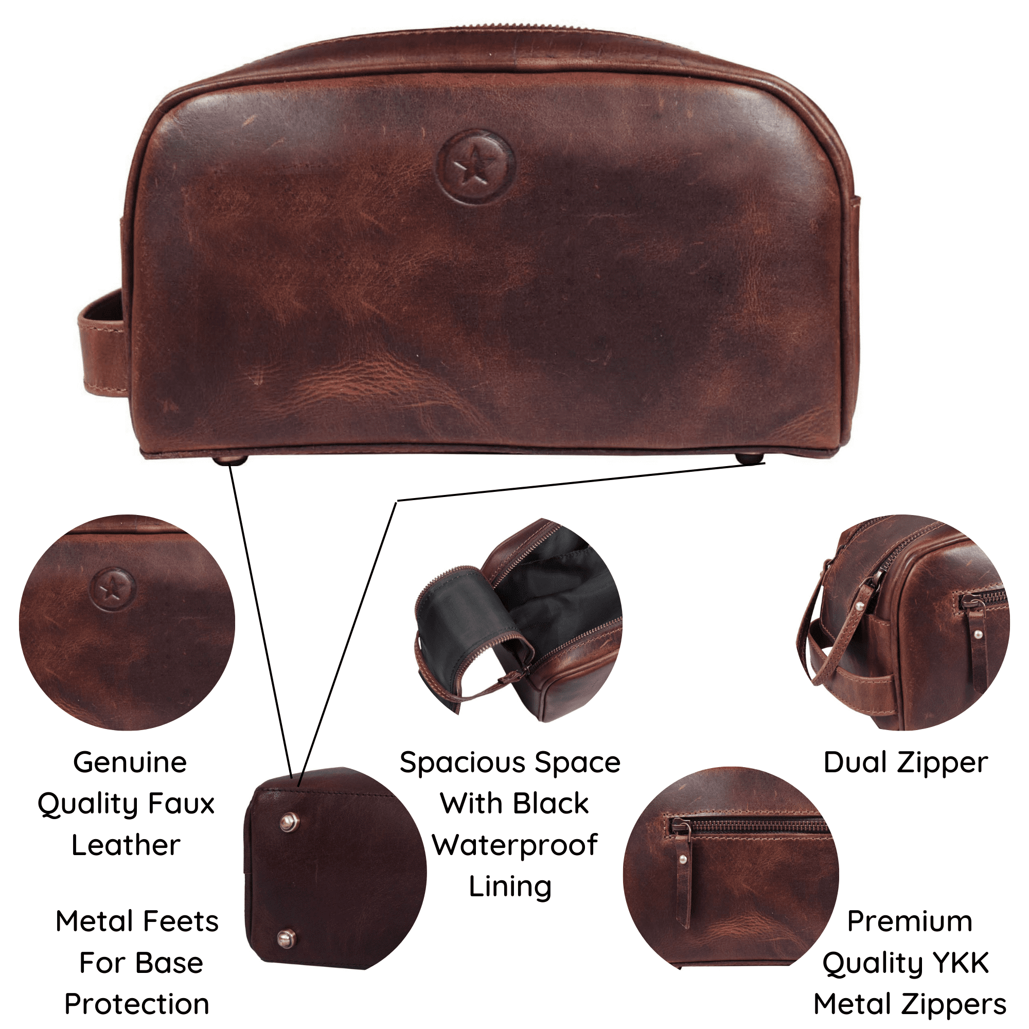 Genuine Leather 10" Toiletry Travel Pouch with water proof Lining | Handcrafted Dopp Kit By Aaron Leather Goods