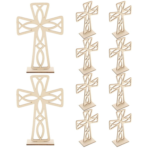 10 piezas de adorno de cruz de madera, cruz de madera, decoración artesanal para mesa, manualidades, decoración de cruz