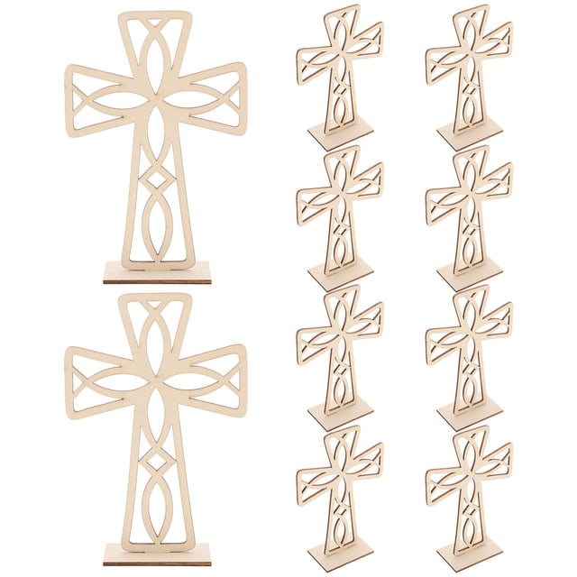 10 piezas de adorno de cruz de madera, cruz de madera, decoración artesanal para mesa, manualidades, decoración de cruz