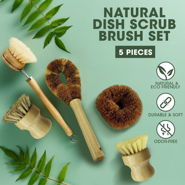 CEREM Eco-Friendly Bamboo Dish Brush Set - 5 Pieces Wooden Dish
