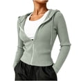 thumbnail image 2 of Xaqiouau Women's Ribbed Zip Up Hoodie Slim Fit Long Sleeve Hooded Jacket Lightweight Stretch Knit Full Zip Sweatshirt Casual Fall Winter Outerwear, 2 of 7