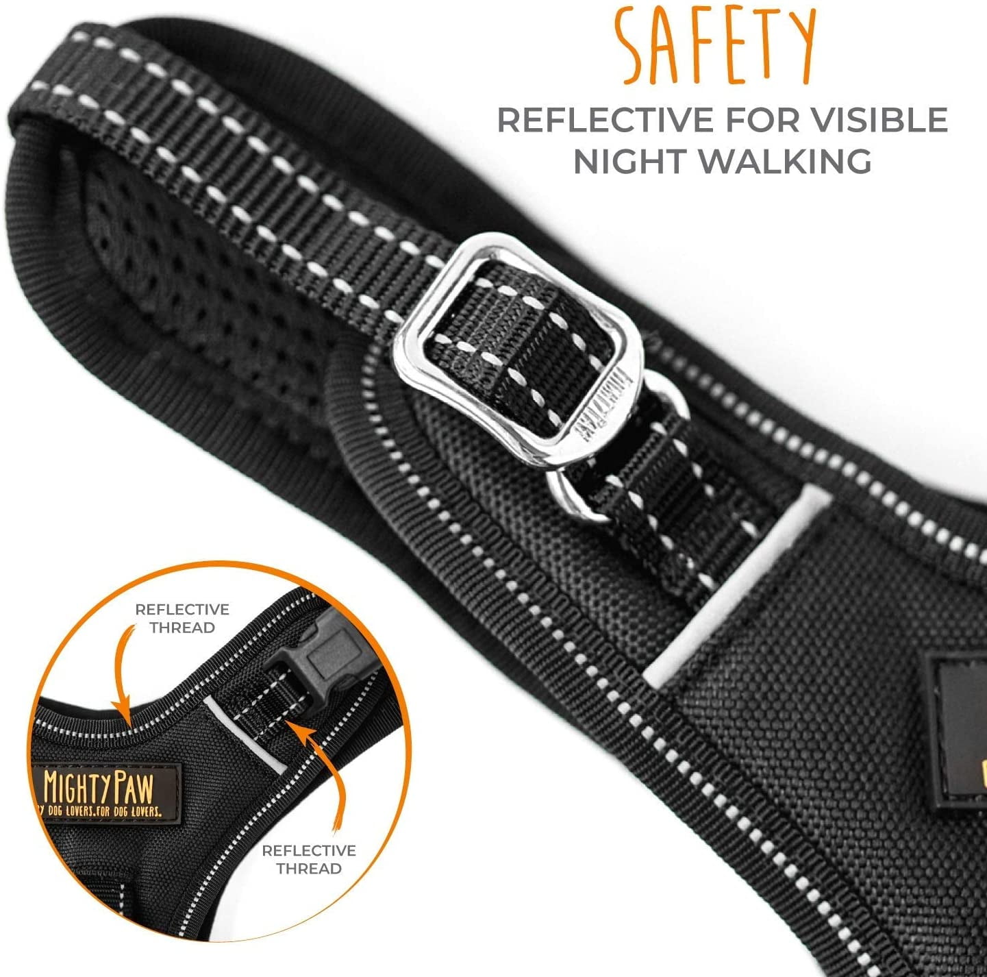 Mighty Paw Sport Harness 2.0 - Padded Dog Harness - Adjustable Neck and Chest Straps - Reflective Stitching - Dog Harness with Metal Buckle - Dog Harness Running - No Pull Harness - X-Large - Black
