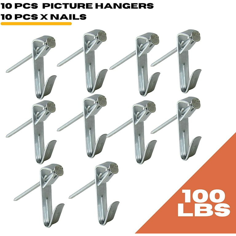 Performore 100 lbs Picture Frame Hangers, 10 Pack Heavy Duty Picture Hanger Hooks with Nails, Picture Hanging Hardware Kit for Home Office Decoration