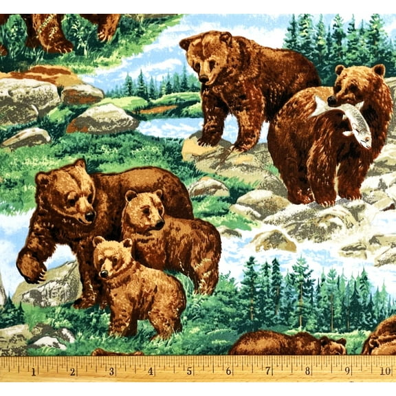 1 Yard - Mama Bear & Cubs Scenic  Cotton Fabric (Great for Quilting, Sewing, Craft Projects, Throw Pillows & More) 1 Yard X 44" Wide