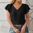 thumbnail image 6 of Womens Summer Tops 2026 Plus Size Fashion Spring And Solid Color Chiffon Shirt Loose V-neck Pullover Short Sleeved, 6 of 6