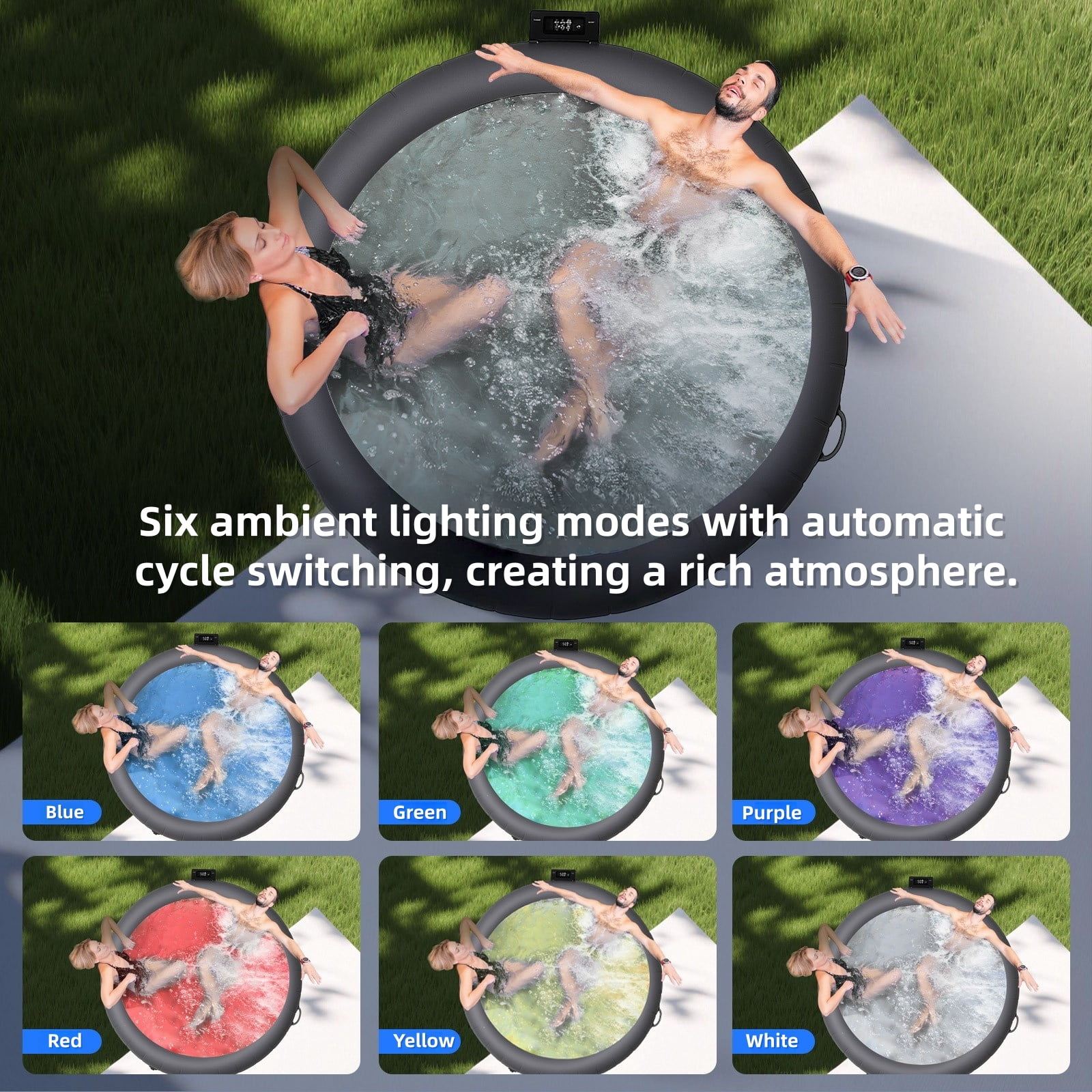 POOLTOHOT Inflatable Hot Tub 71" x 28", Portable Hot Tubs Built-in Heat Pump and 6-Color Lights for 2-4 Person, Blow Up Outdoor Hot Tubs with 143 Soothing Air Jets and Filter System for SPA