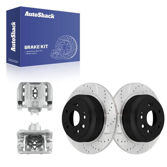 AutoShack Rear Solid Drilled & Slotted E-Coated Brake Rotors   Calipers 4-PC Brake Kit Replacement for 2010-2011 Honda Accord Crosstour ShadowGuard 12" (304.7 mm)