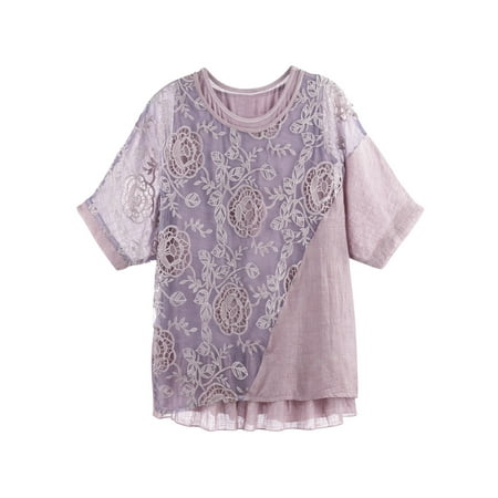 - Women's Lace Tunic Set - 2-Piece Cutwork Dolman Pink Blouse and Tank Top
