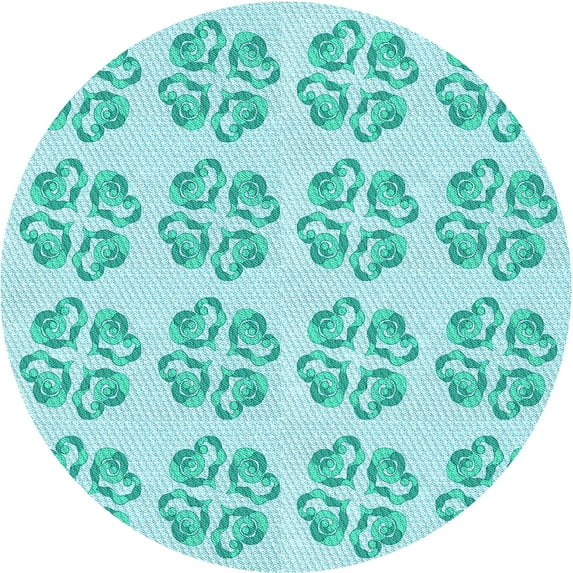 Ahgly Company Indoor Round Patterned Turquoise Green Area Rugs, 7' Round