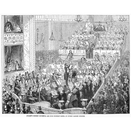 London Orchestra 1846 NjullienS Concert Orchestra And Four Military Bands At Covent Garden Theater London England Wood Engraving English 1846 Poster Print by Granger