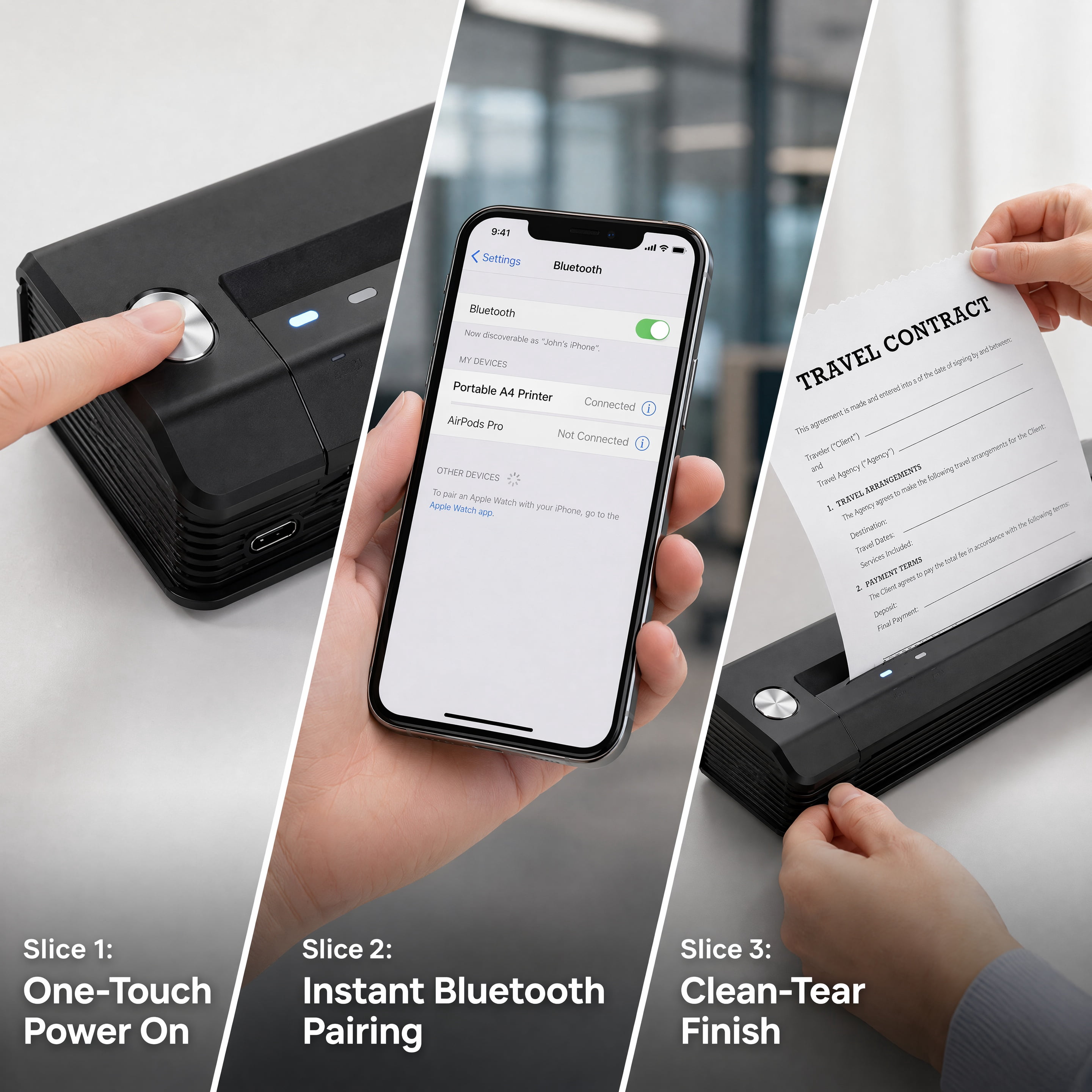 Phomemo Upgraded A281U Wireless Portable Printer , Inkless Technology, Bluetooth Thermal Printer 8.5" x 11"& A4 Size,Inkless Mobile Printer with Carry Case for Travel,Office,School,Car,Home,Black