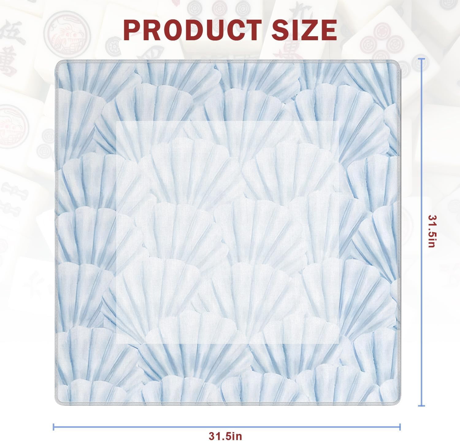 Blue Preppy Beach Seashell Coastal Mahjong Mat for Table 31.5 x 31.5 in, Pastel Blue Summer Beach Non-Slip Noise Reduction Game Table Cover for American Mahjong Card Board Tile Games
