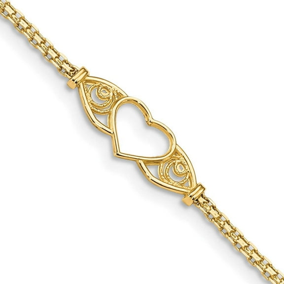 Primal Gold 14 Karat Yellow Gold Heart 10-inch Anklet