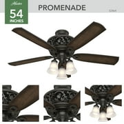 Hunter 54 inch Indoor Ceiling Fan with LED Lights and Remote Control - Standard Mount Bronze Ceiling Fan, 5 Blades, For Bedroom, Living Room, or Kitchen, Quiet - Promenade 59546, Brittany Bronze