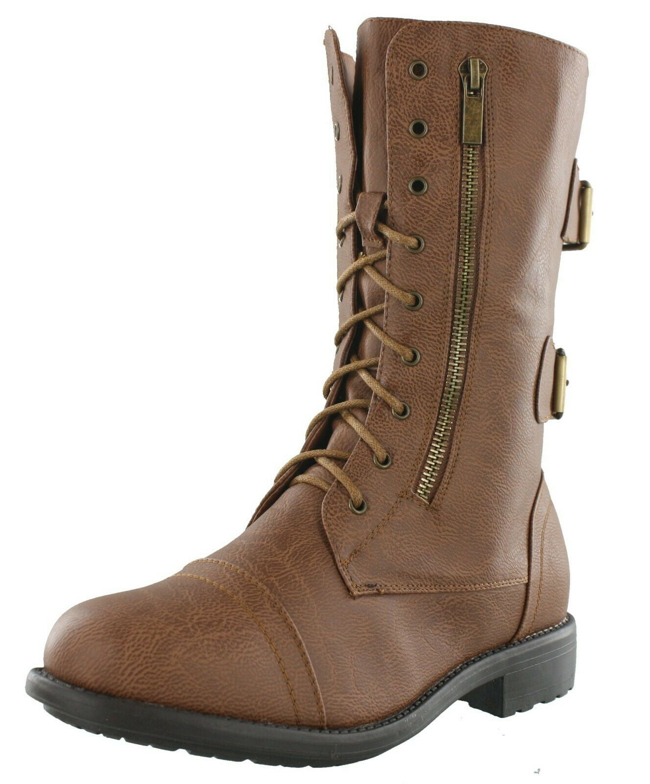Top Moda COCO-7 Womens Mid Calf Military Lace Up Combat Boots Color:TAN Size:7.5