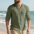 thumbnail image 4 of Jackets for Men Button Down Stand-up Collar Round Neck Solid Color Long Sleeved Casual Blouses,Top for Men Army Green, 4 of 6