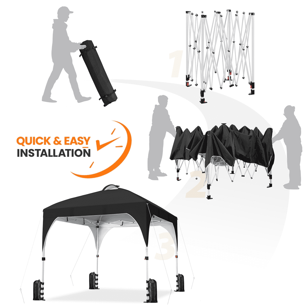 Alden Design 10 ft Pop-Up Canopy Tent W/ 17 Solar LED Lights Sandbags Roller bag for Outdoor, Black