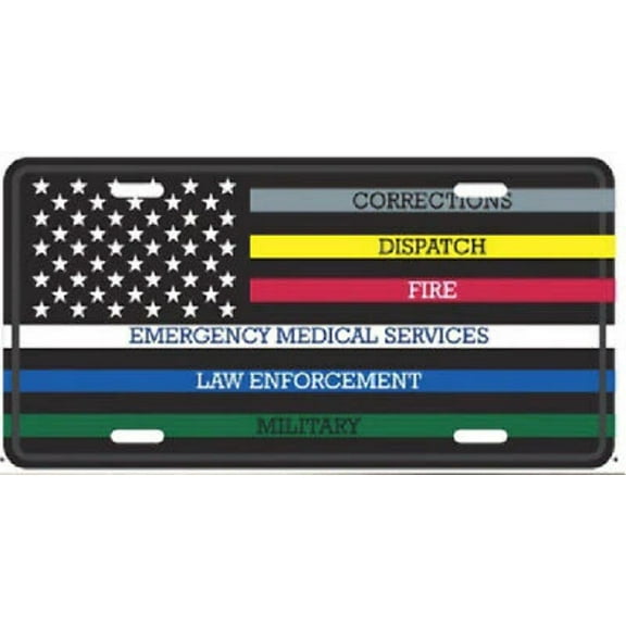 USA THIN MULTILINE FIRST RESPONDER MILITARY Aluminum Embossed License Plate