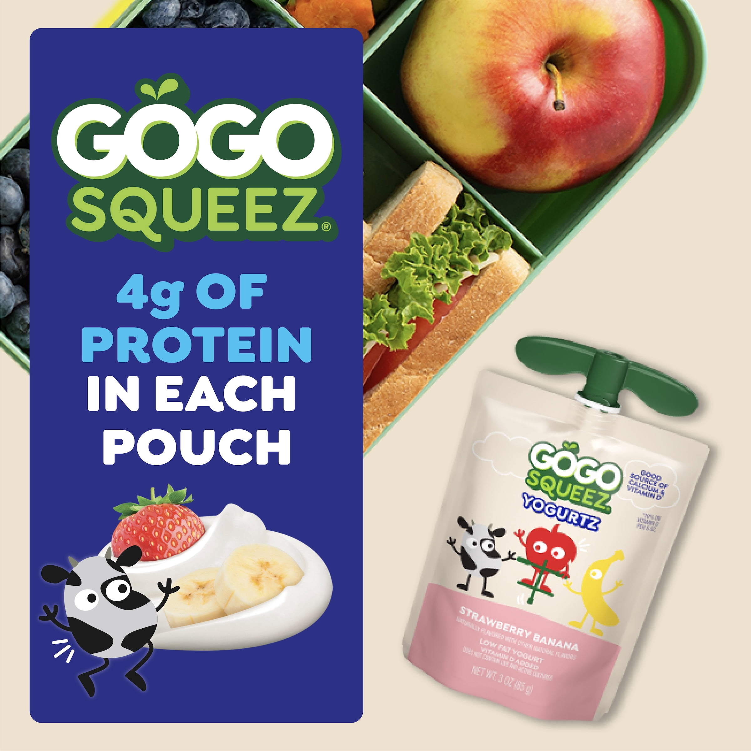 (4 pack) GoGo squeeZ Low Fat yogurtZ Strawberry Banana Yogurt Snack Pouches, 3 oz (16 pack)