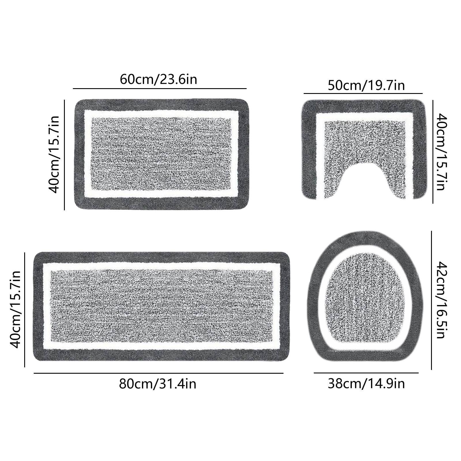 Tuvgenk 4 Piece Bathroom Rugs Set Absorbent Non Slip Toilet Rugs Gray Large Bathroom U Shaped Floor Mats for Shower
