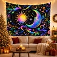 thumbnail image 3 of Psychedelic Sun Moon on Floral Black Background, Mystical Psychedelic Style for Celestial Art Lovers, Cosmic Wall Art, Housewarming Gift, Tapestry Wall Hanging for Bedroom and Dorm, 3 of 6